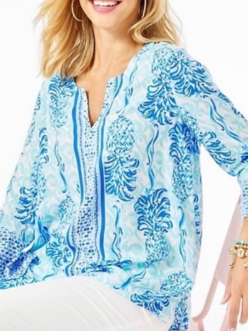 Lilly Pulitzer Keona pineapple printed tunic long sleeve - Size S (NWOT)